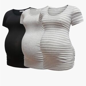 Maternity Striped and Solid Tops - Black, Gray, White